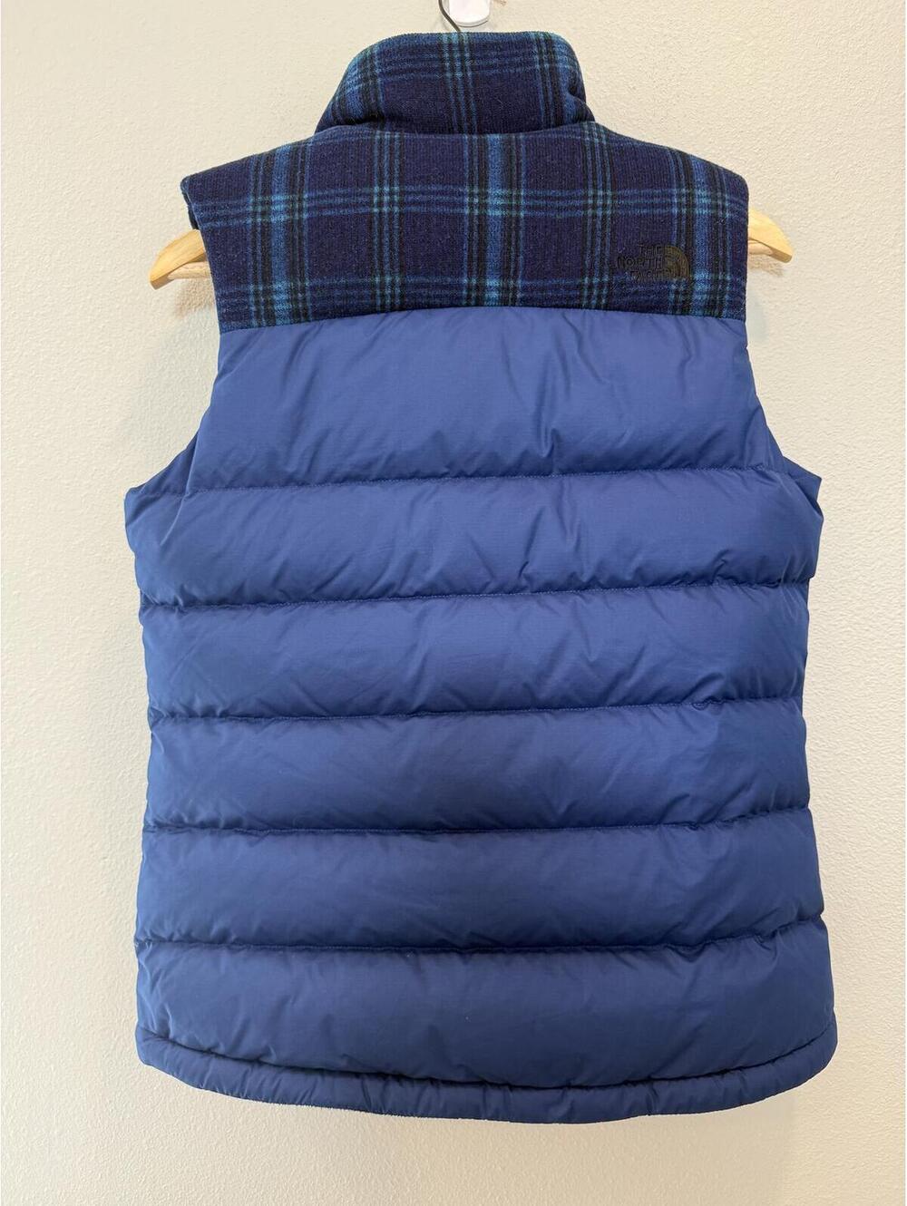 The North Face 700 Goose Fill Nuptse Plaid Down Puffer Blue - Women's Med NWOT - Picture 5 of 7